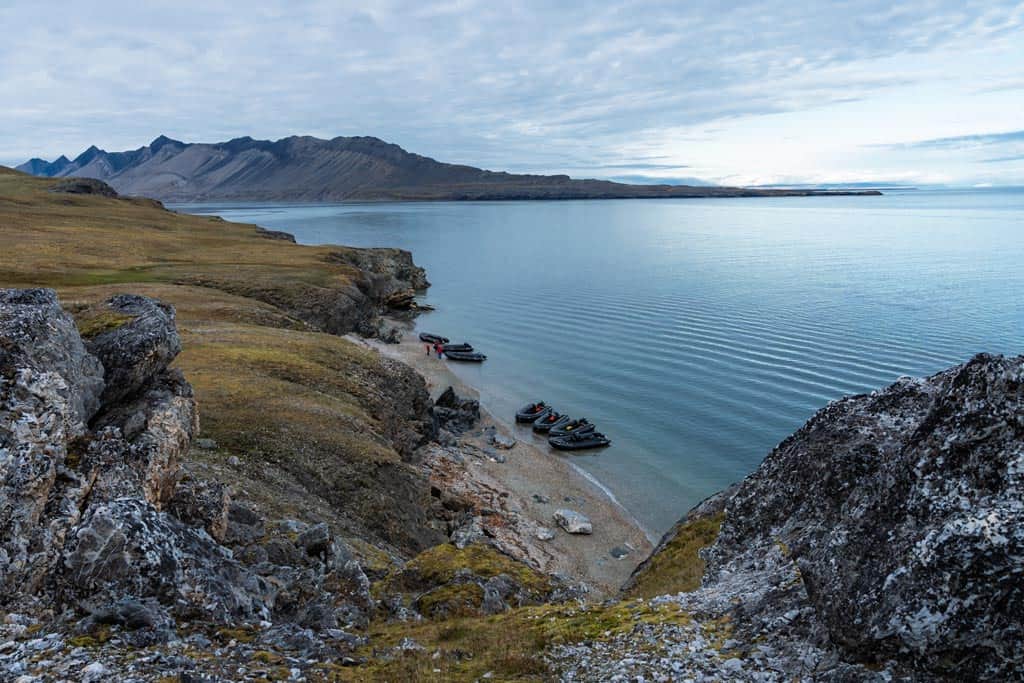 Zodiacs On Beach Alkhornet Svalbard